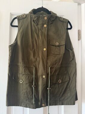 Olive Utility Vest Jacket Women’s Size Medium Military Style Snap Zip